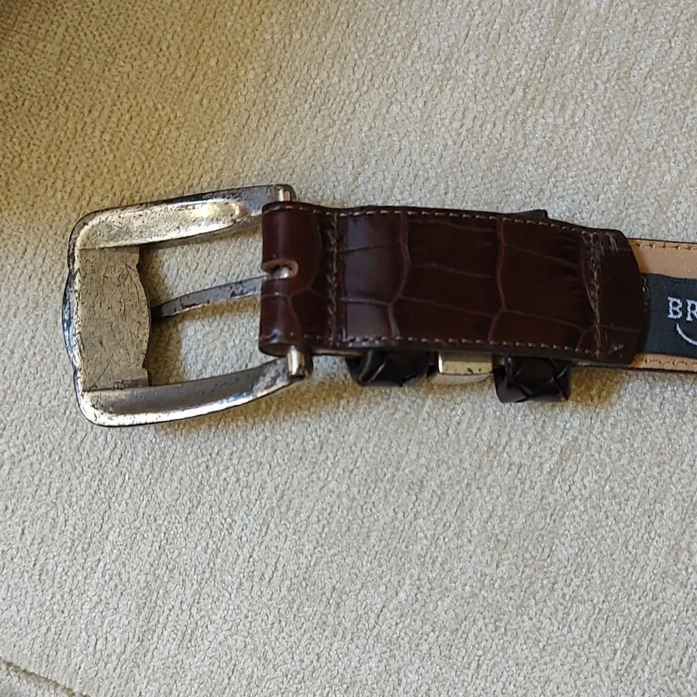 Brighton Croc Embossed Brown Leather Belt Silver Tone Buckle Size L